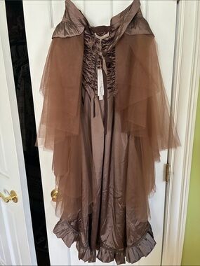 NWT Brown Women's Cape/Skirt to go over a bustle.- Satin-Trim Tie Front